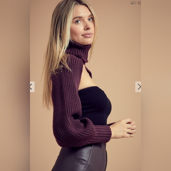 Dark purple ribbed knit arm warmers - Picture 2 of 4